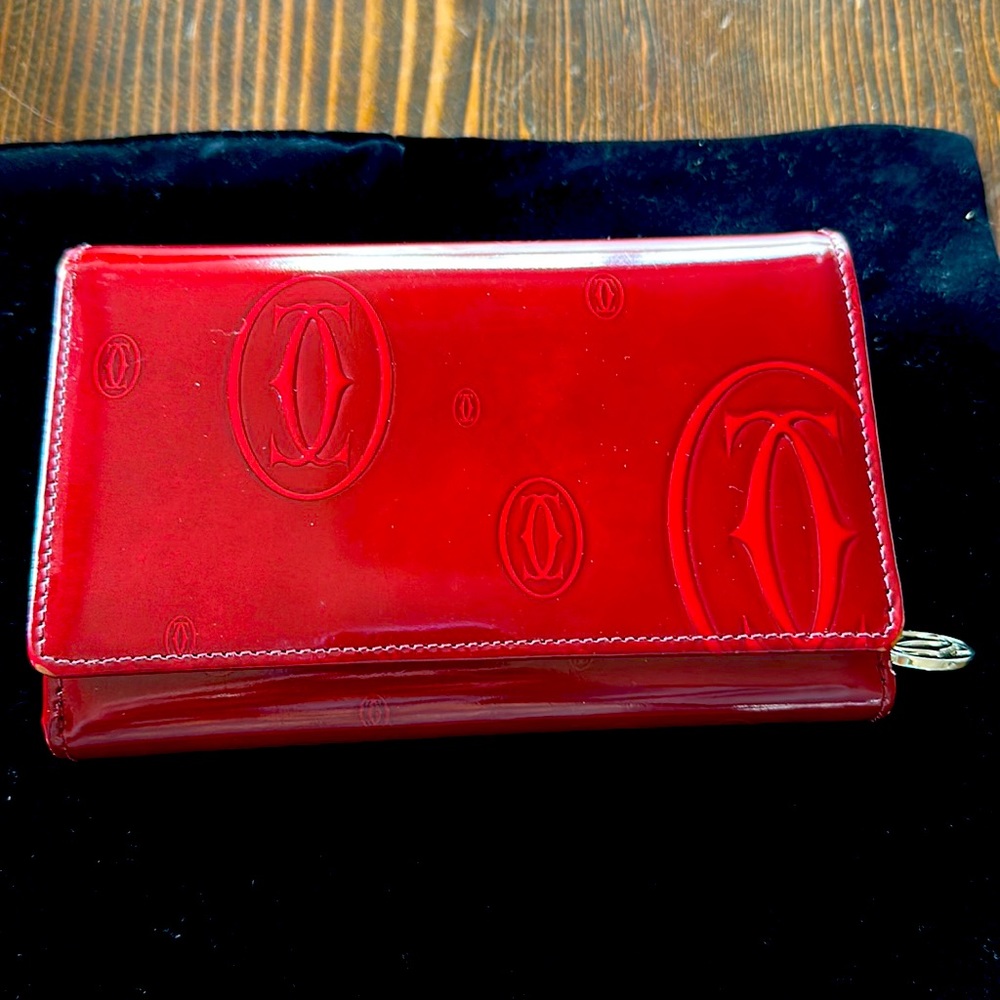 Cartier shiny leather red wallet